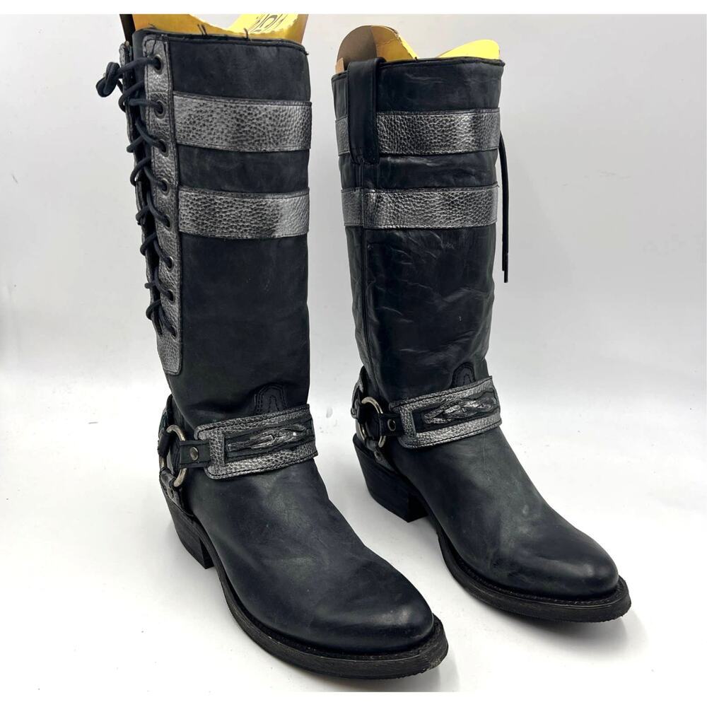 Corral Women's Leather & Side Laces Harness Round Toe Boots Black Size 6.5 M